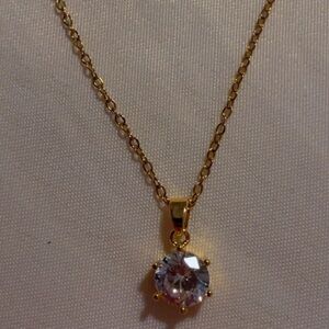 Elegant Gold Necklace with Clear Pendant 18k gold plated stainless steel